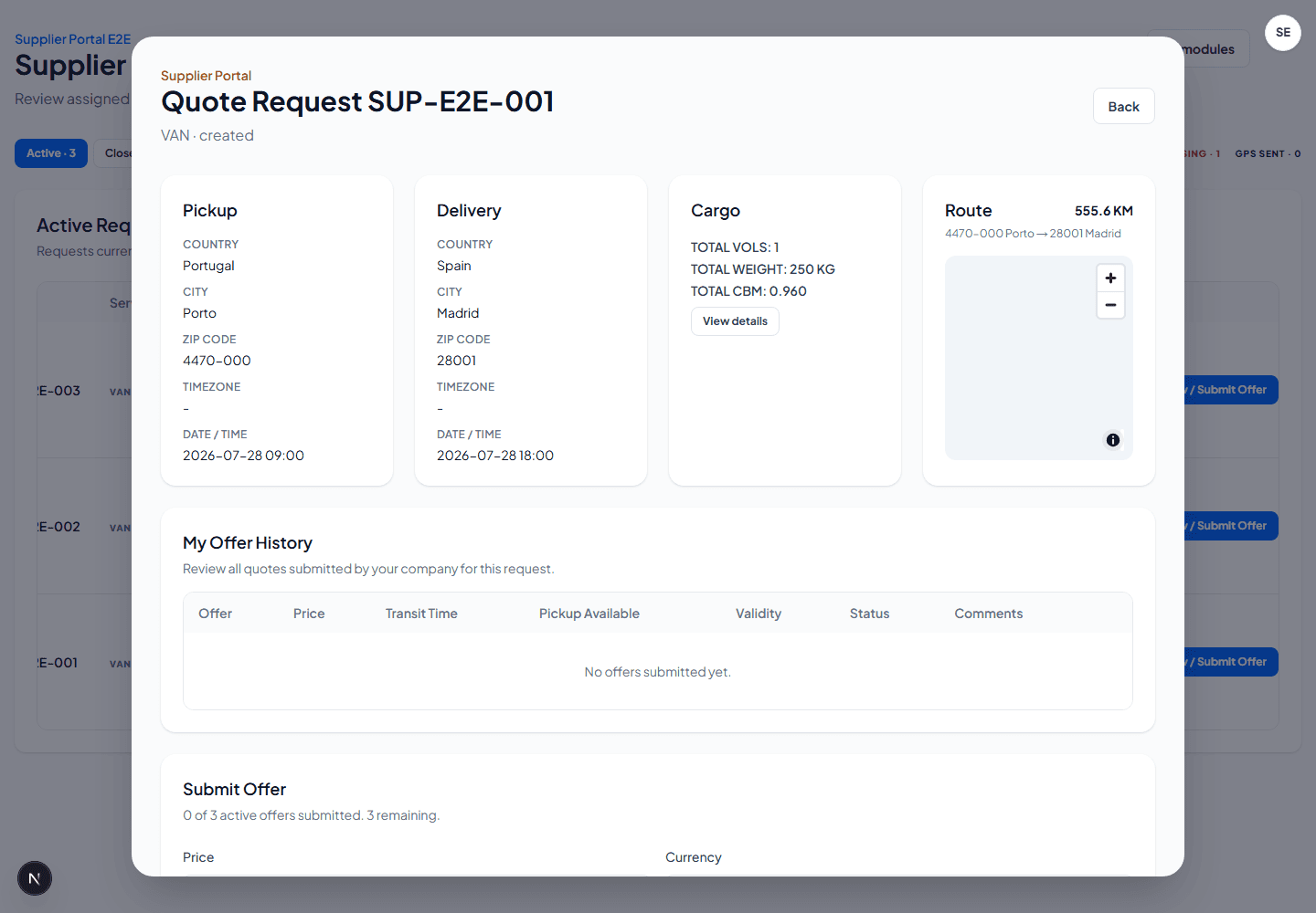 Supplier Portal quote request details